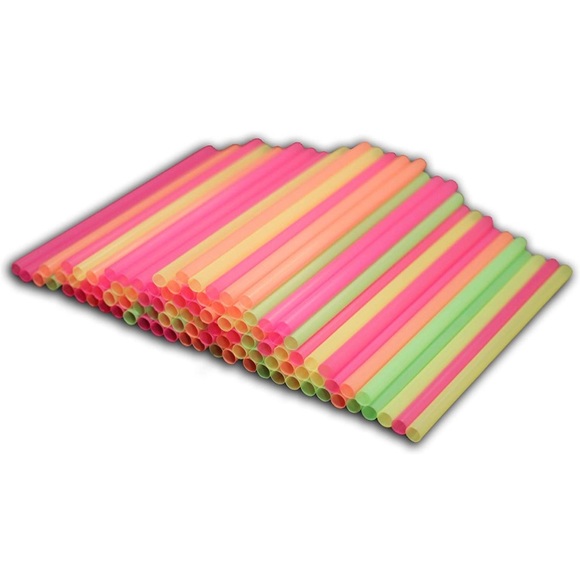 NWT 100 Pack of 10 1/2" x 1/2" Extra Wide Neon Smoothie Boba Milkshake Straws - Picture 2 of 2